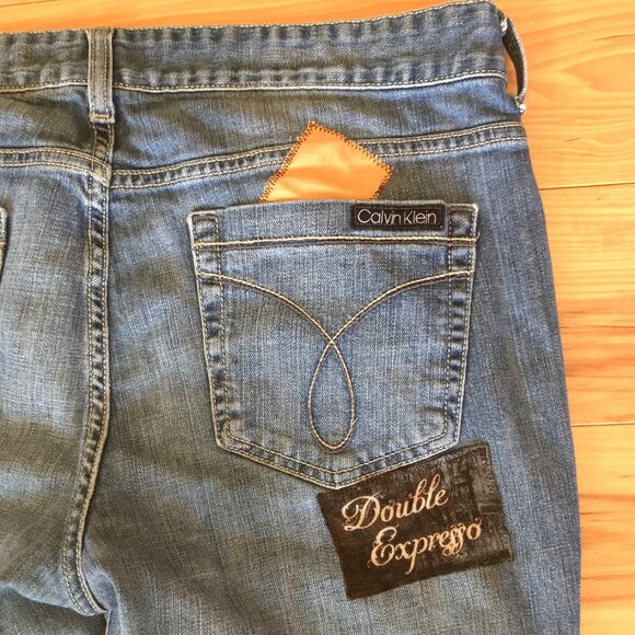 Upcycled Patchwork Jeans, 14: Boho Hippie Pants, Coffee Theme, Recycled Denim - Picture 12 of 14